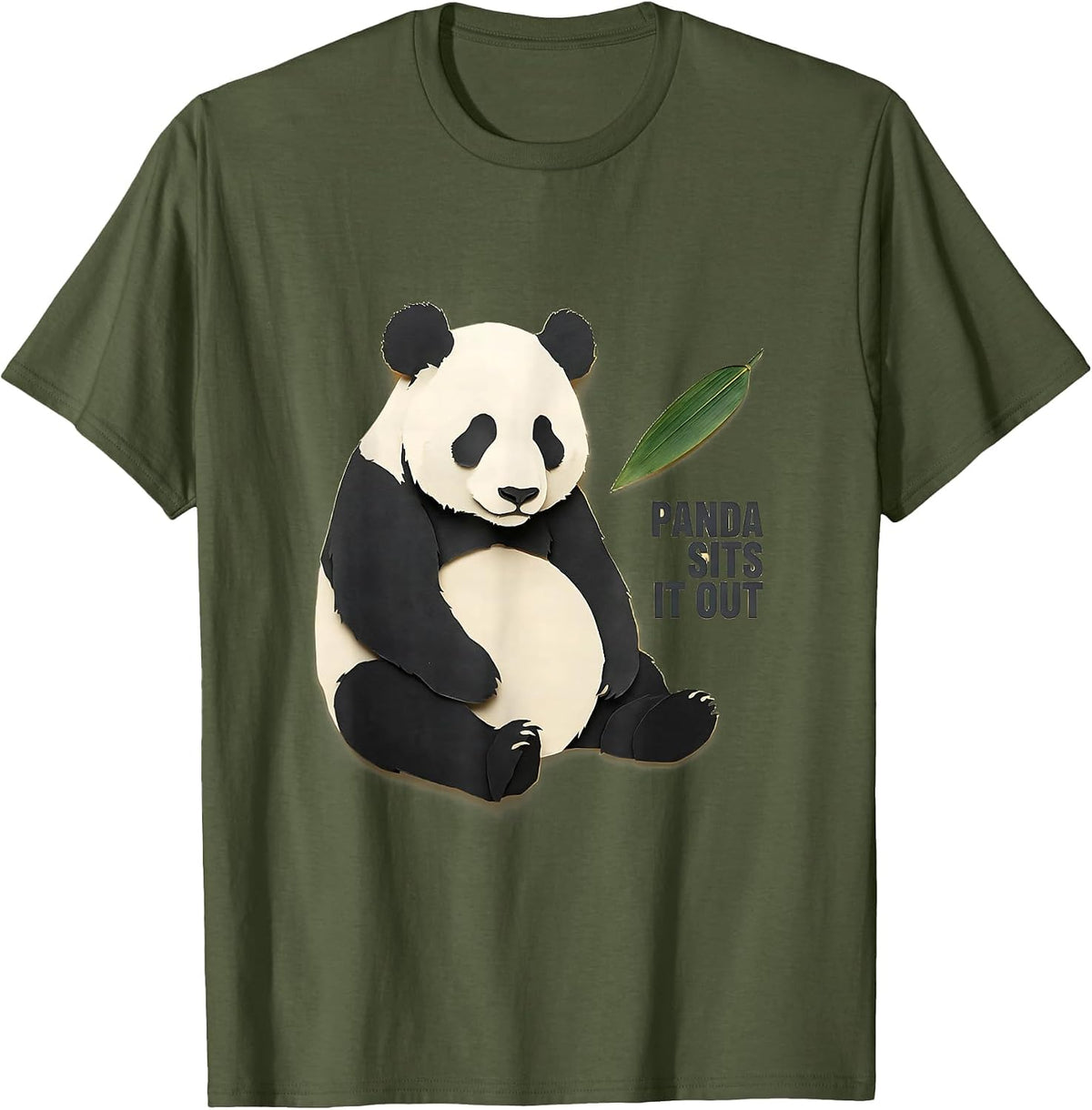 Men's Panda Sits It Out Cute Kawaii Panda Lover Humor T-Shirt - Olive Green