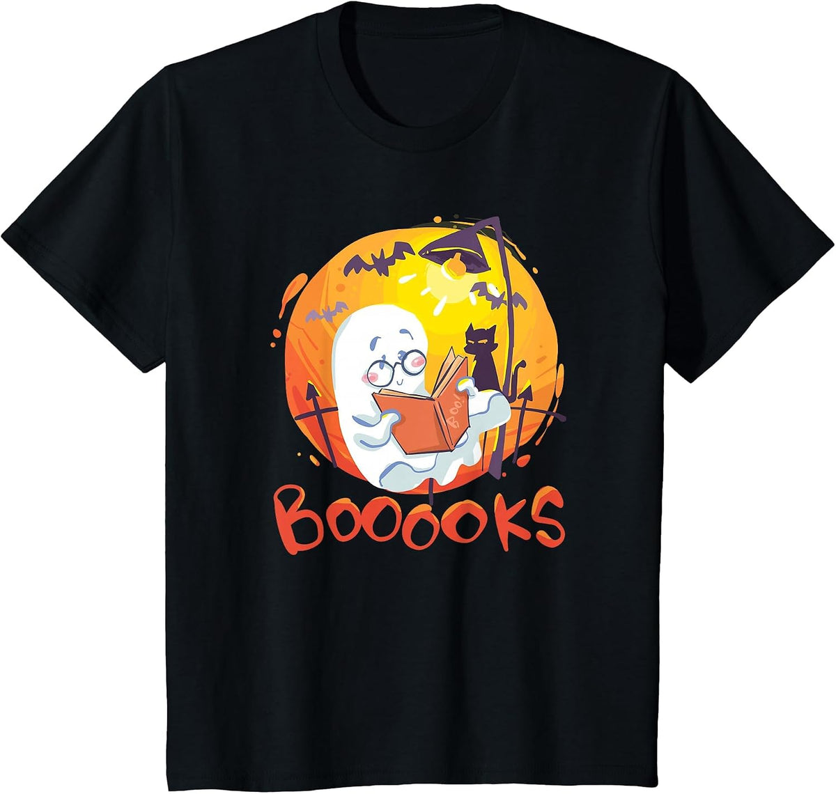 Booooks Ghost Funny Halloween Teacher Book Library Reading T-Shirt - Black