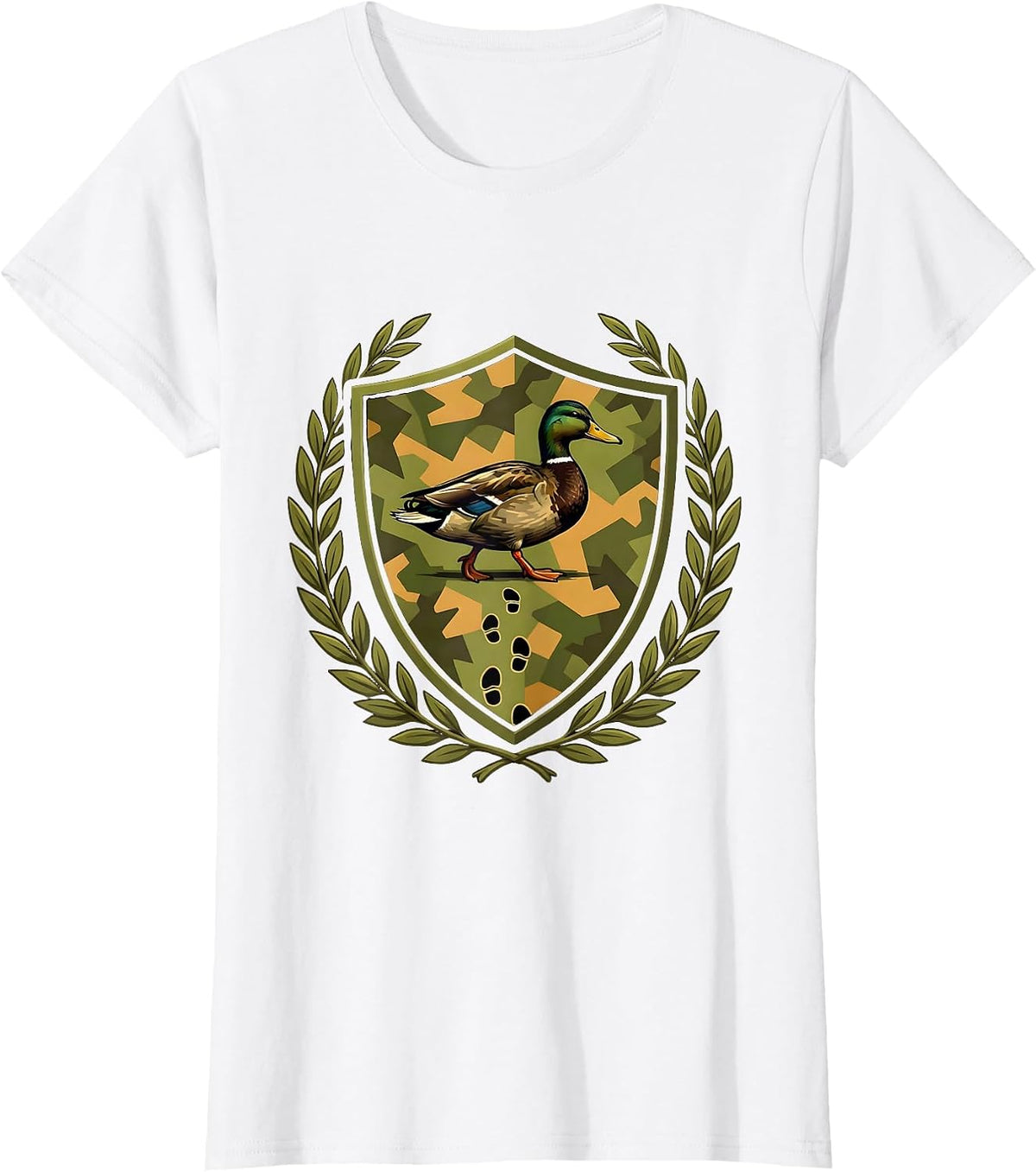 Women's Duck Footprints Camo Hunting Graphic Tee T-Shirt - White