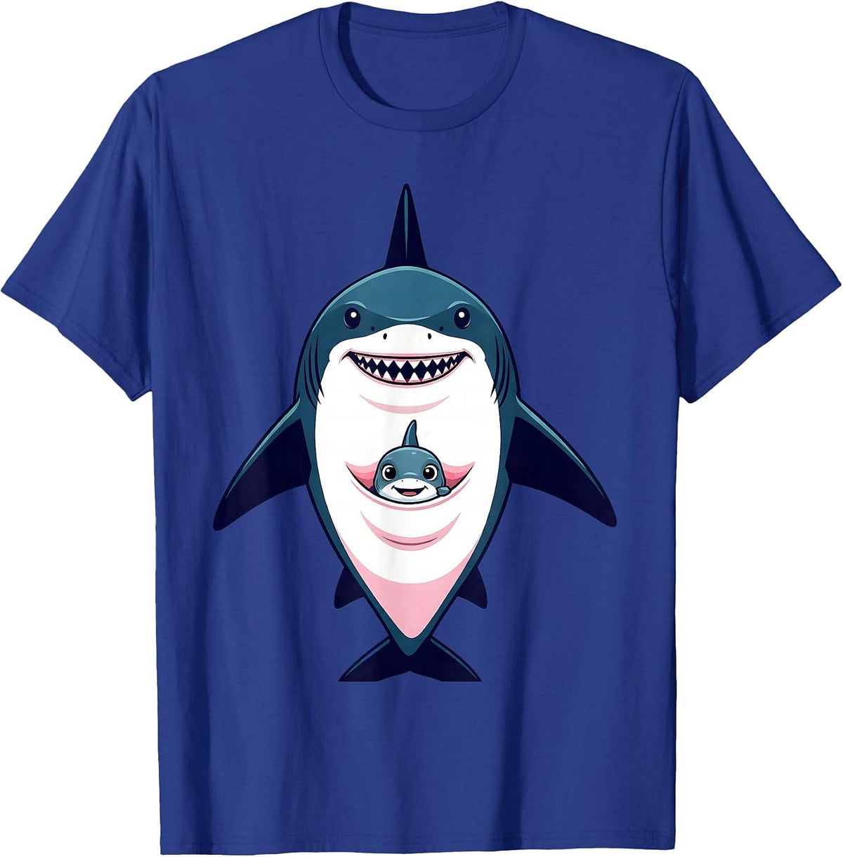 Men's Mommy Shark Kangaroo Pouch Baby Graphic T-Shirt - Royal Blue