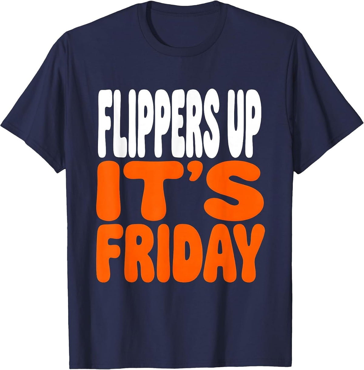 Flippers Up It's Friday Penguin Design T-Shirt - Navy Blue
