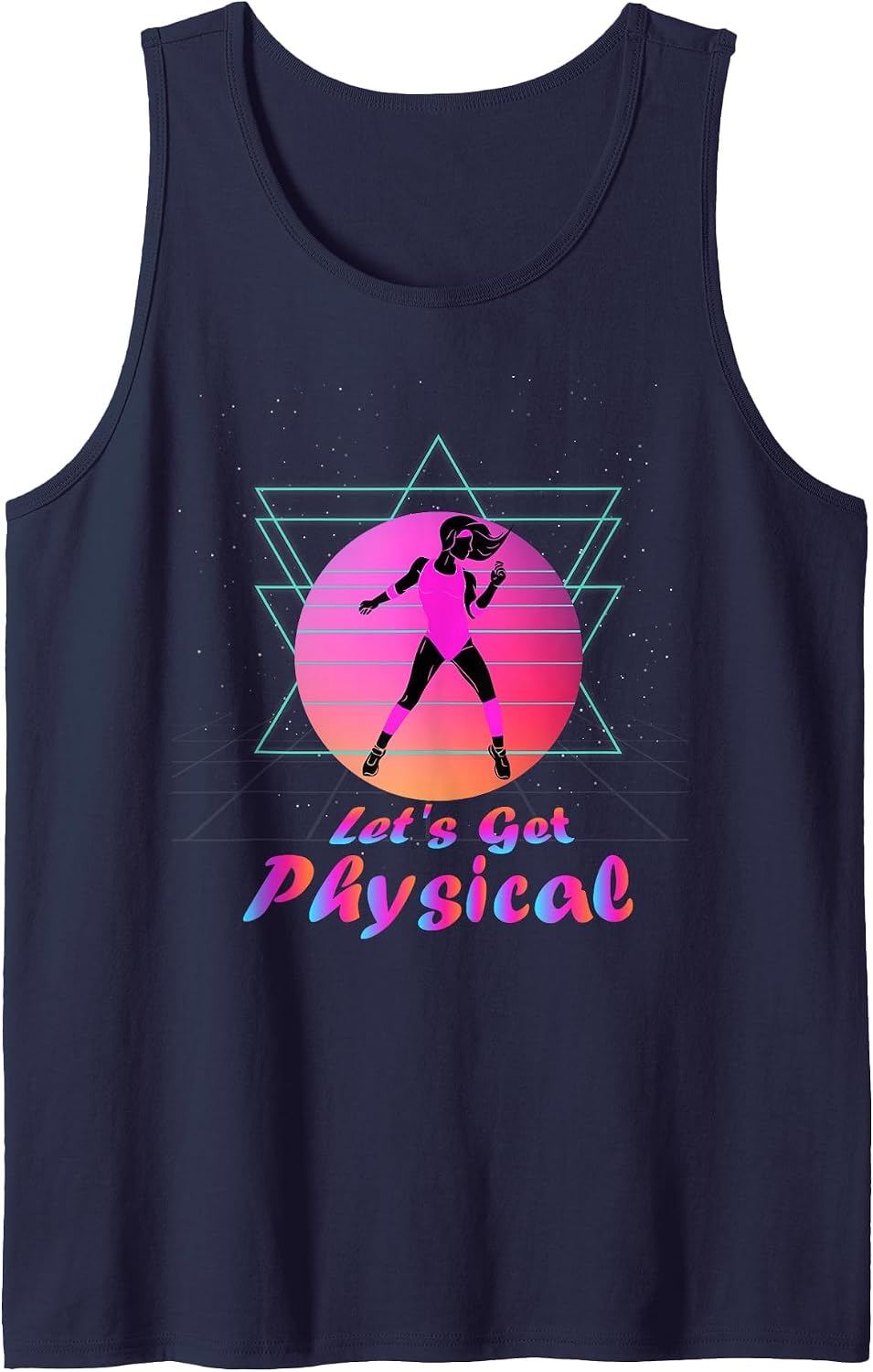 80's Stay Fit Aerobics Gymnastics Let's Get Physical Tank Top - Navy Blue