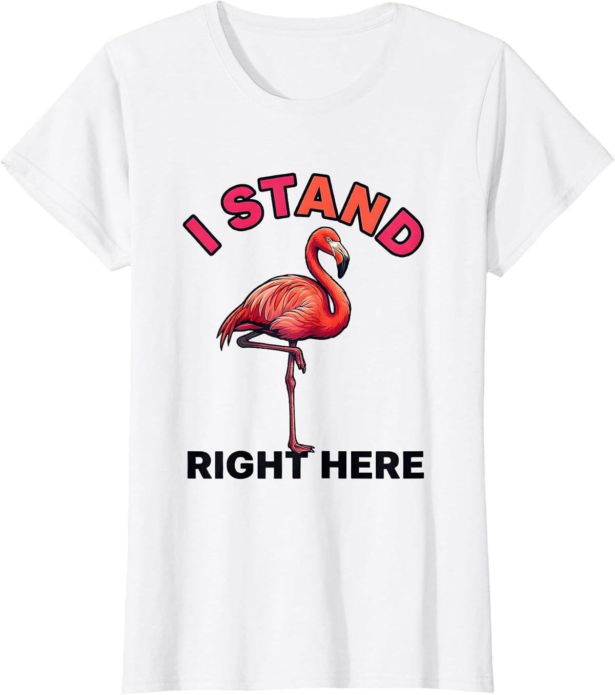 Women's I Stand Right Here Funny Flamingo Bird Lover Summer Vacation T-Shirt - White