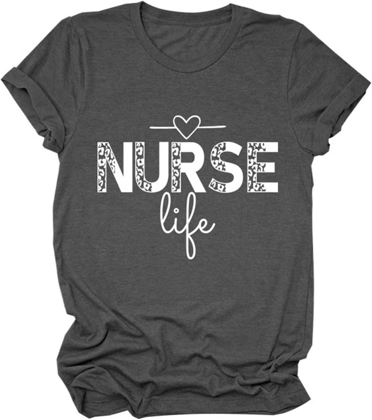Vintage Nurse Women T-Shirt, Nurse Life Women Letter Printed T Shirt Graphic Nurse Tee Tops - Z1-dark Grey