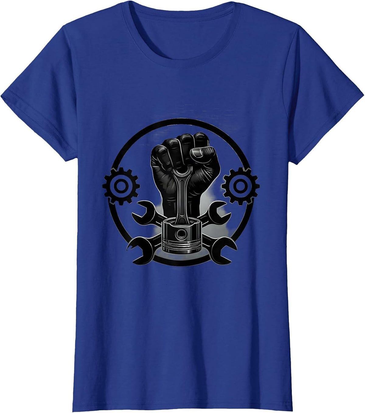 Women's Mechanic Hand Gripping Engine Piston Graphic Tee T-Shirt - Royal Blue