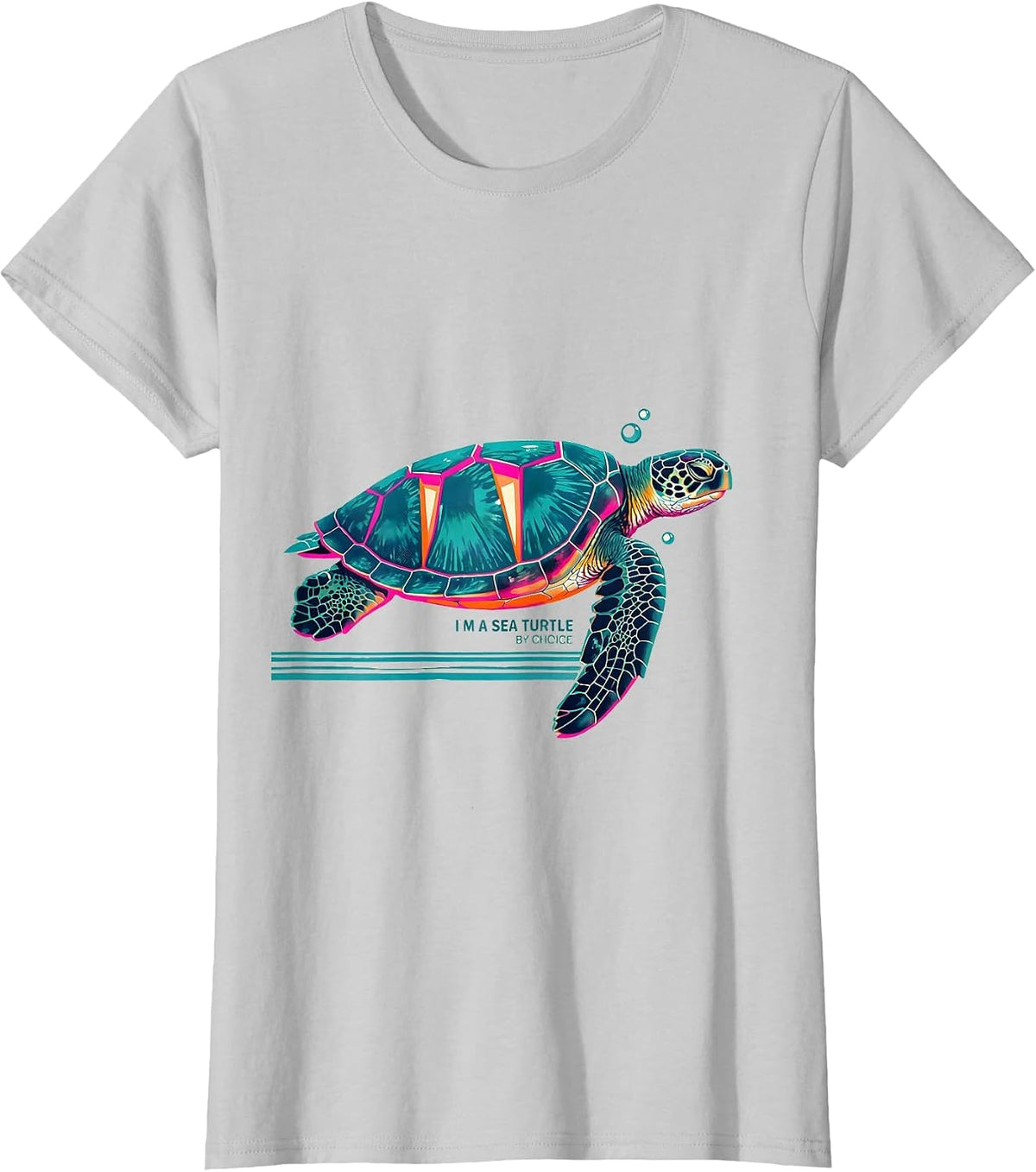 Women's I’m A Sea Turtle By Choice Risograph Sea Turtle Lover T-Shirt - Silver Grey