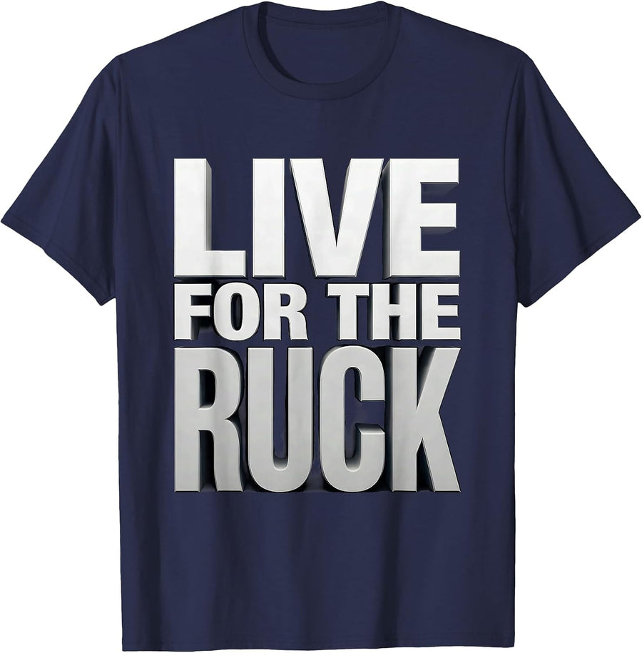 Live for the Ruck Rugby Graphic Design T-Shirt - Navy Blue