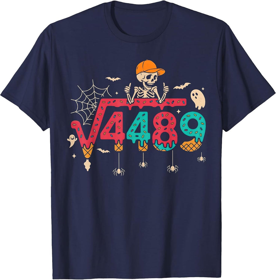 Square Root 4489 Math Teacher Funny 67 Meme Halloween T-Shirt - Navy Blue