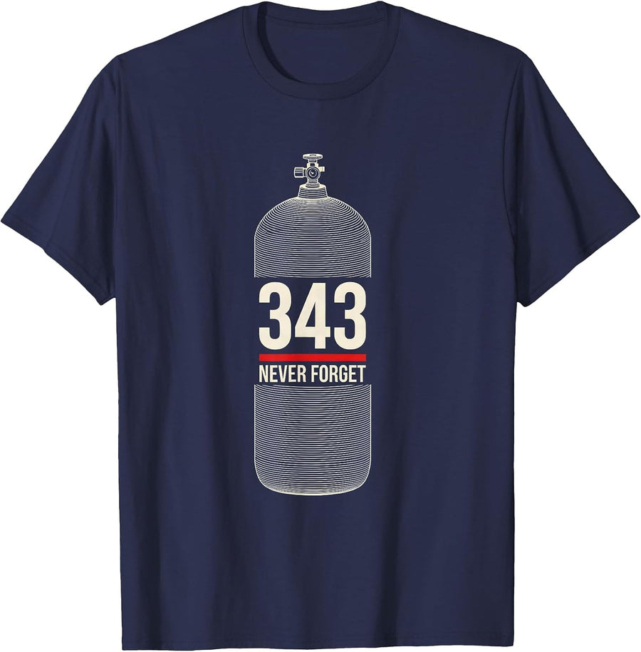 Never Forget 343 Minimalist Firefighter Memorial Tribute T-Shirt - Navy Blue