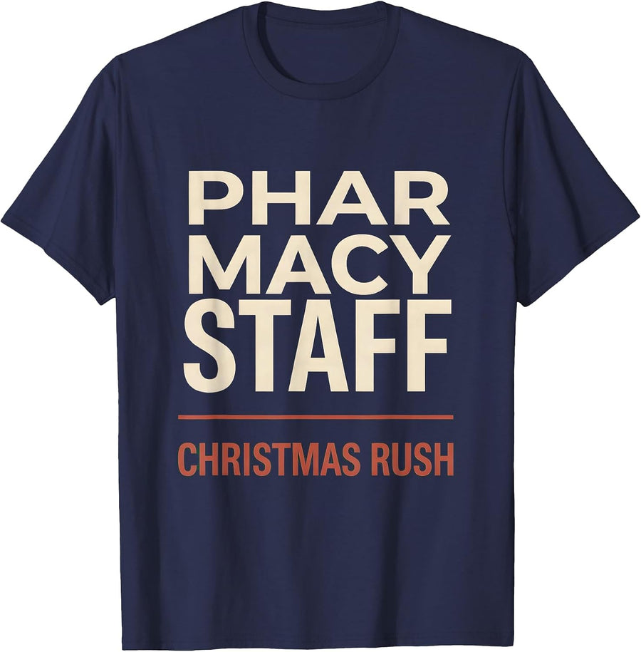 Pharmacy Staff Christmas Rush Funny Pharmacist Tech Matching T-Shirt - Navy Blue