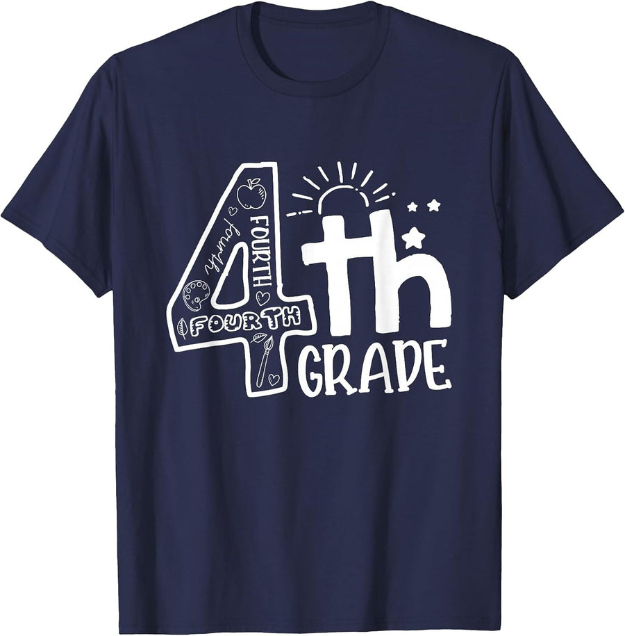 Hello 4th Grade Teacher Boys and Team Fourth Grade Girls T-Shirt - Navy Blue