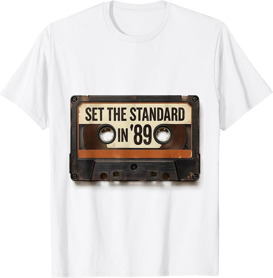 Men's Set The Standard In '89 Vintage 90s Hip-Hop Rap Lyric T-Shirt - White
