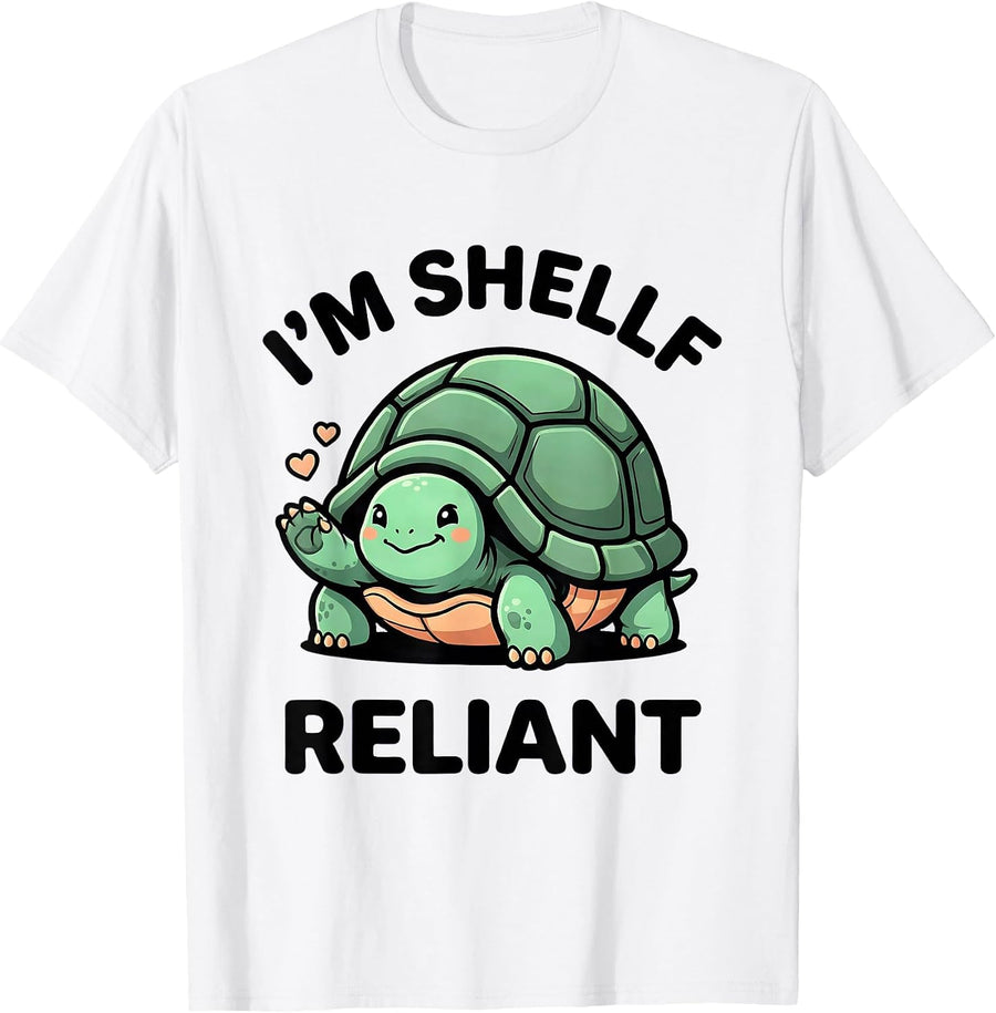 Men's I'm Shellf Reliant Cute Kawaii Turtle Lover Pet Enthusiast T-Shirt - White