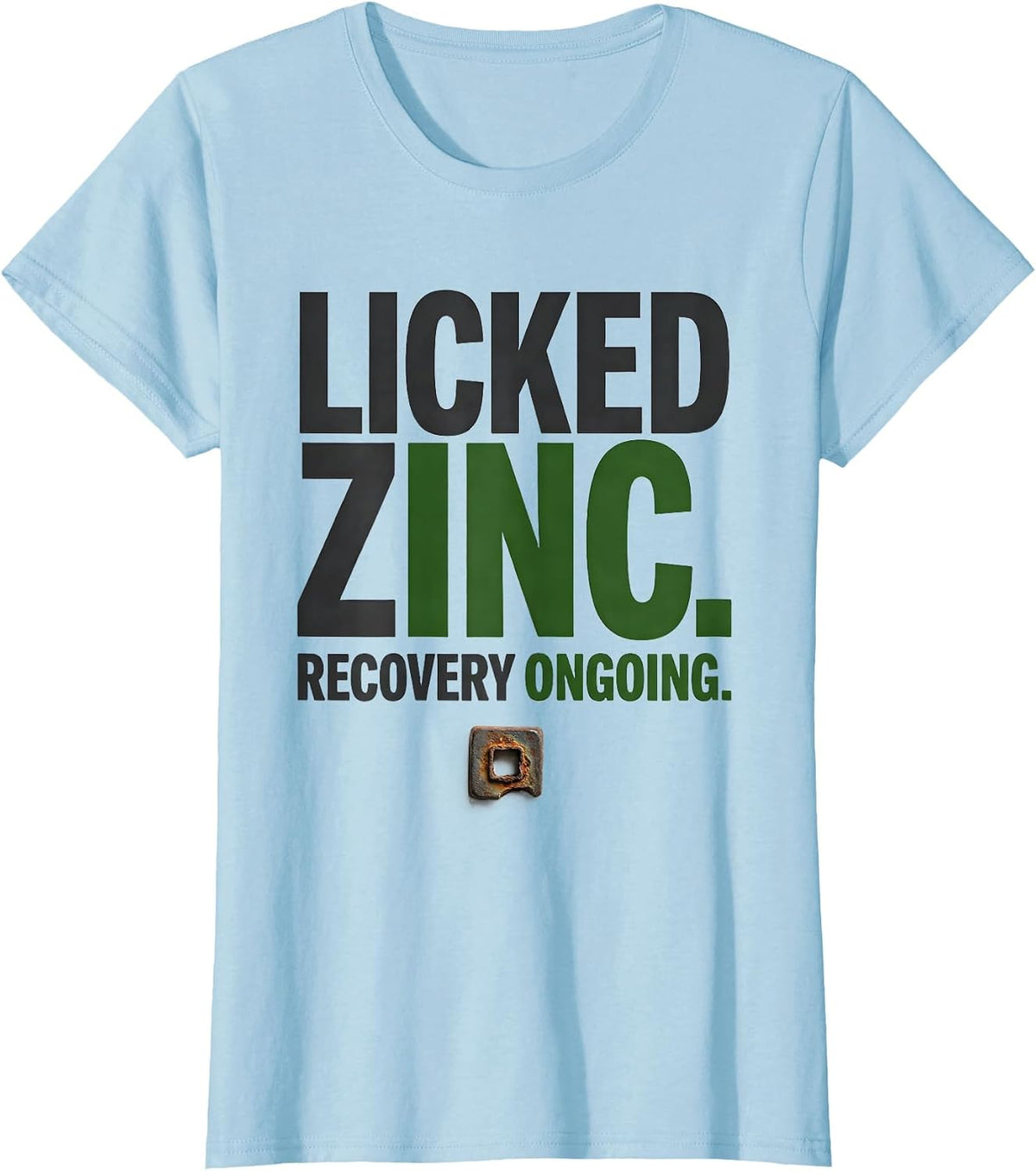 Women's Licked Zinc Recovery Ongoing Funny Periodic Table Chemistry T-Shirt - Baby Blue