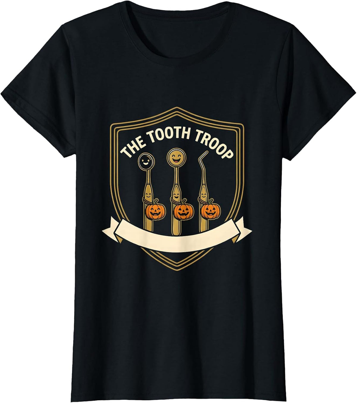 Women's The Tooth Troop Funny Dental Hygienist Halloween Fall Humor T-Shirt - Black
