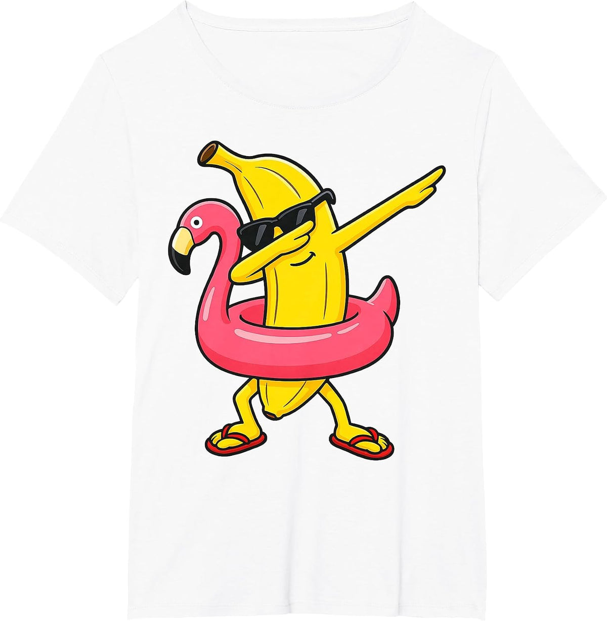 Graphic Banana Dabbing with Flamingo Float Banana Lover T-Shirt - White