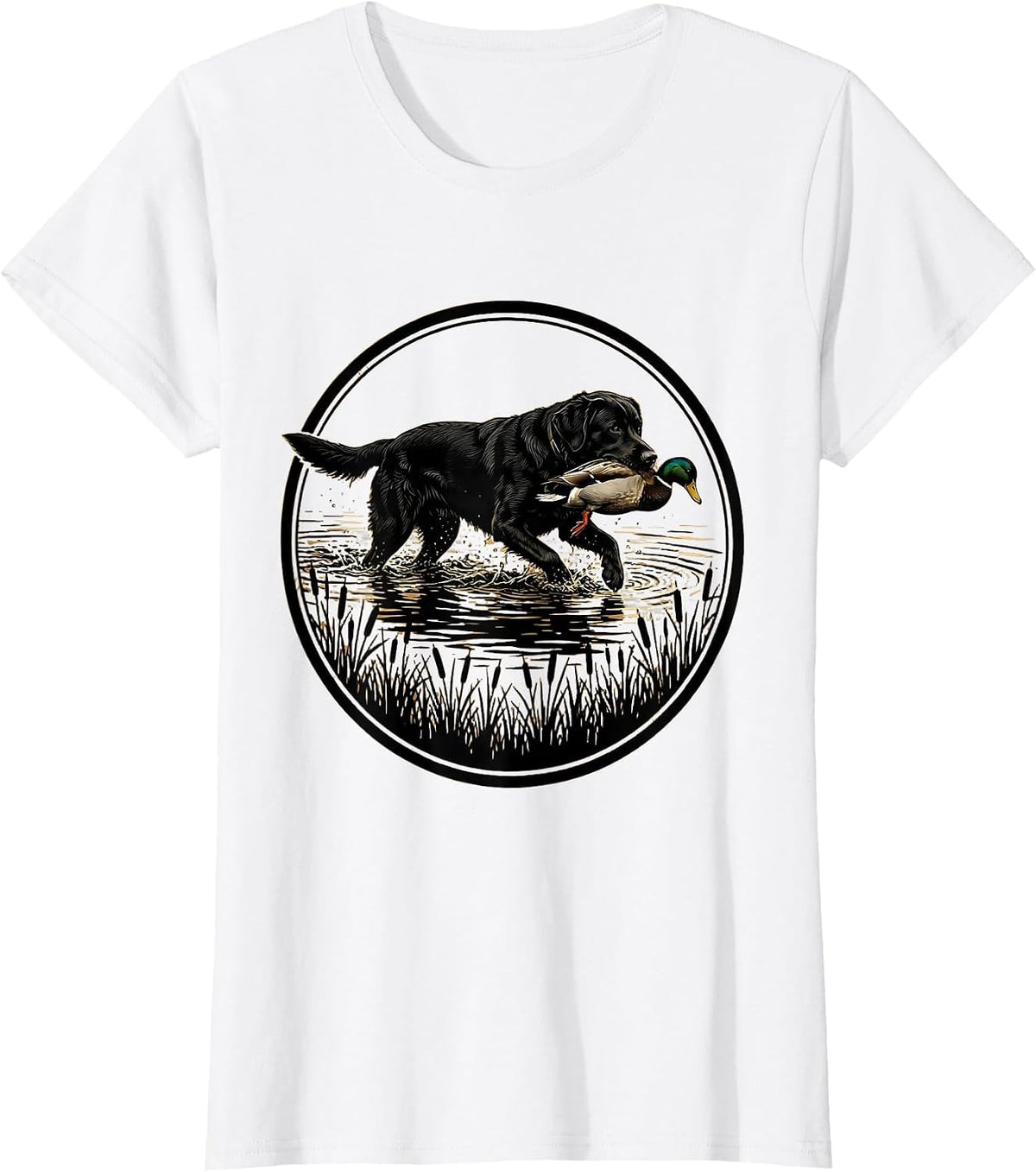 Hunting Dog Duck Retrieve Illustration T-Shirt - White