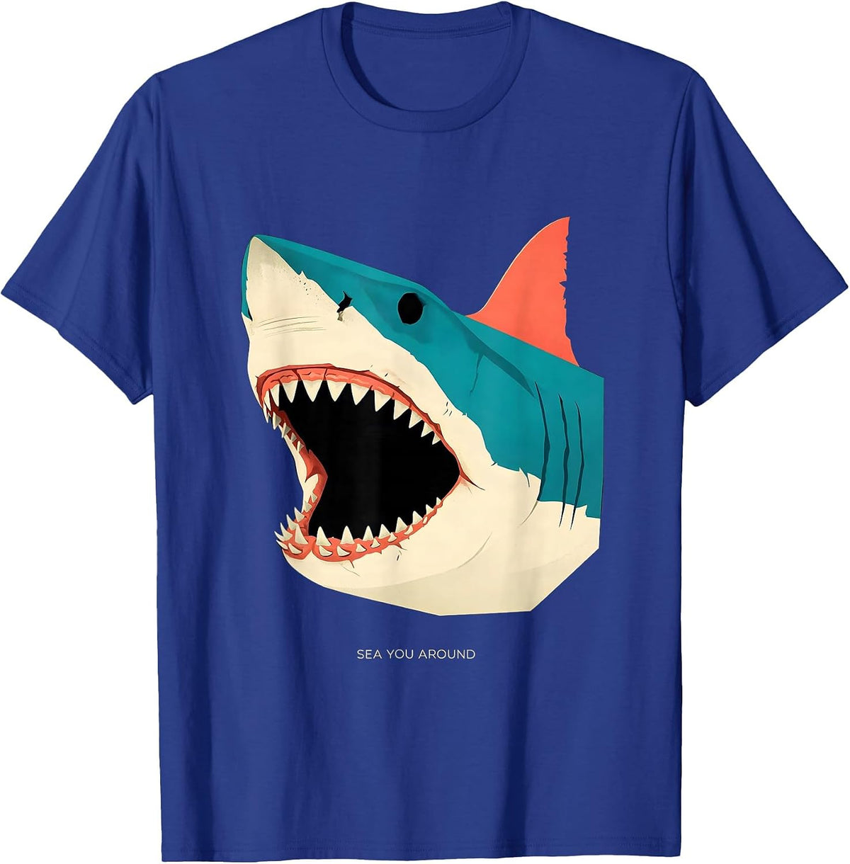 Men's Sea You Around Midcentury Modern Shark Head Novelty Humor T-Shirt - Royal Blue