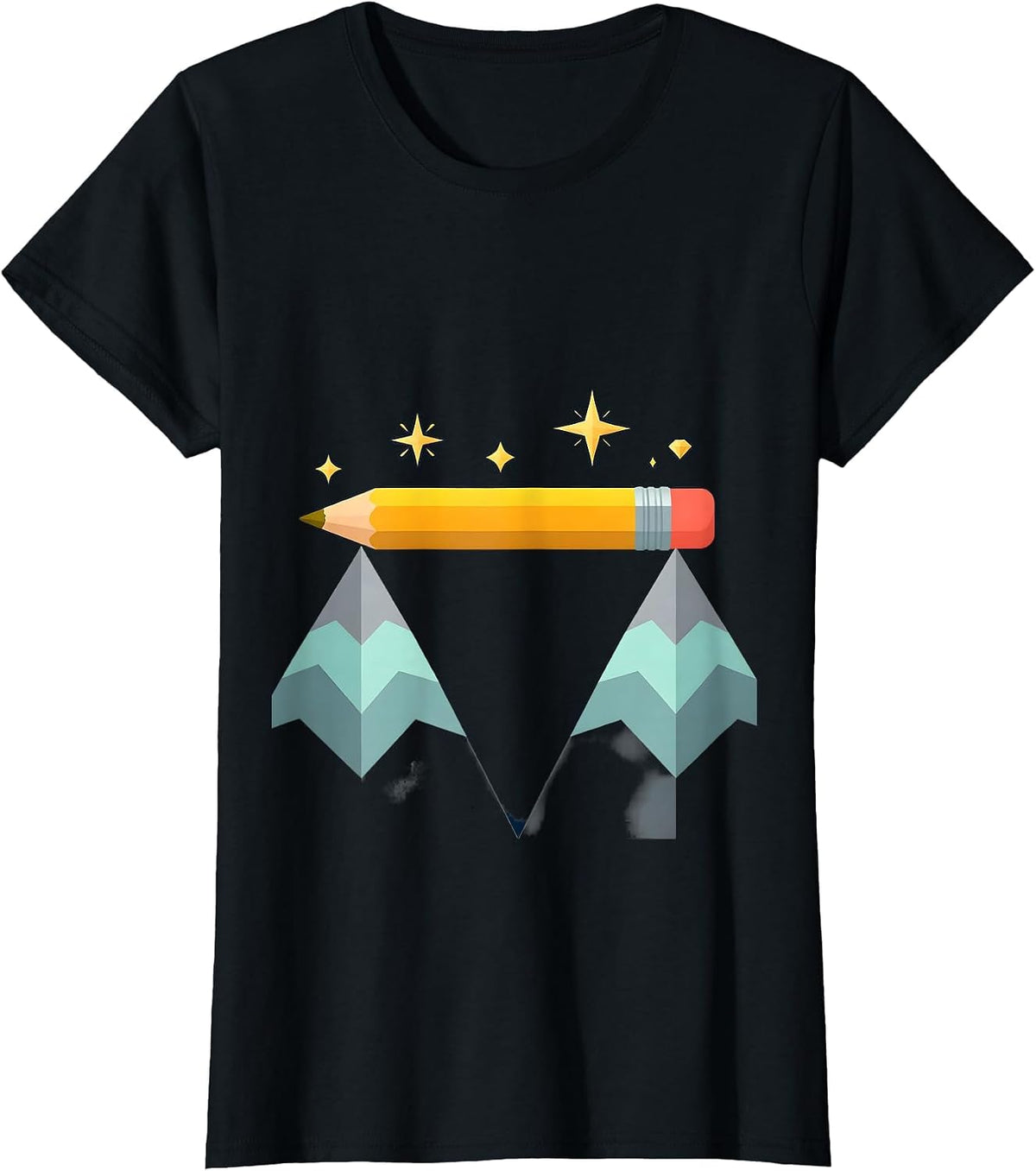 Pencil Mountain Bridge Graphic Design T-Shirt - Black