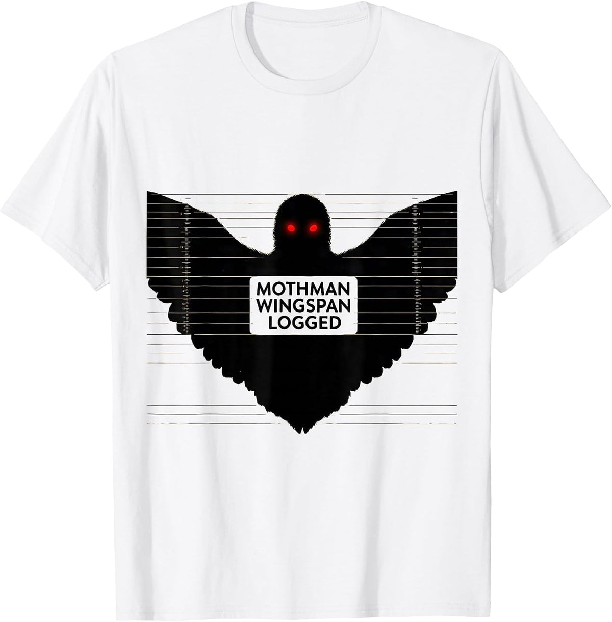 Men's Mothman Wingspan Logged Cryptid Folklore Horror Humor T-Shirt - White