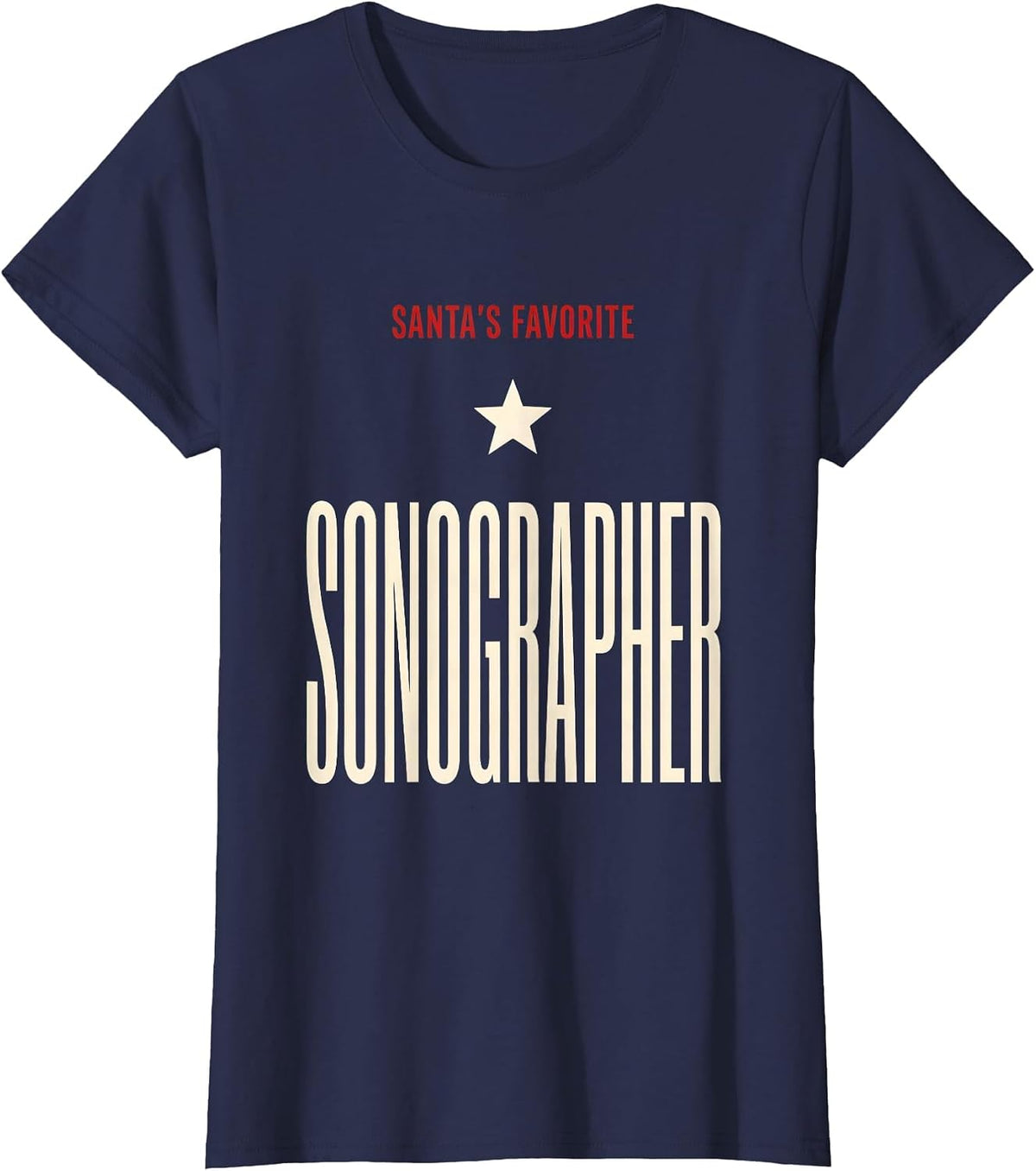 Women's Santa's Favorite Sonographer Funny Medical Professional T-Shirt - Navy Blue