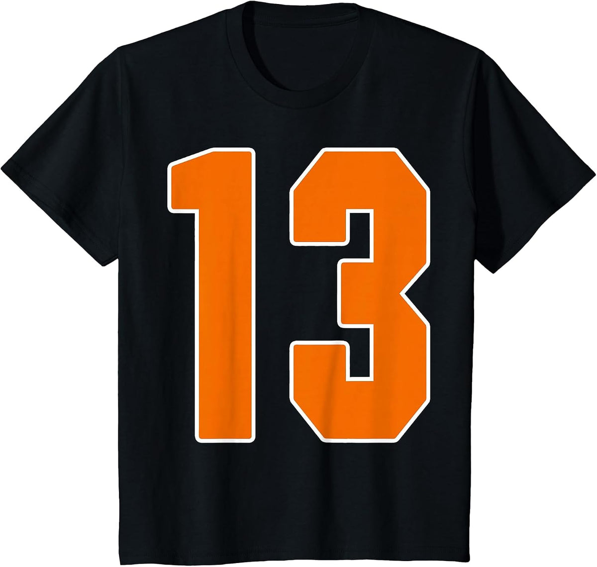 Orange Sports Number 13 Jersey Uniform Player Fan T-Shirt - Black