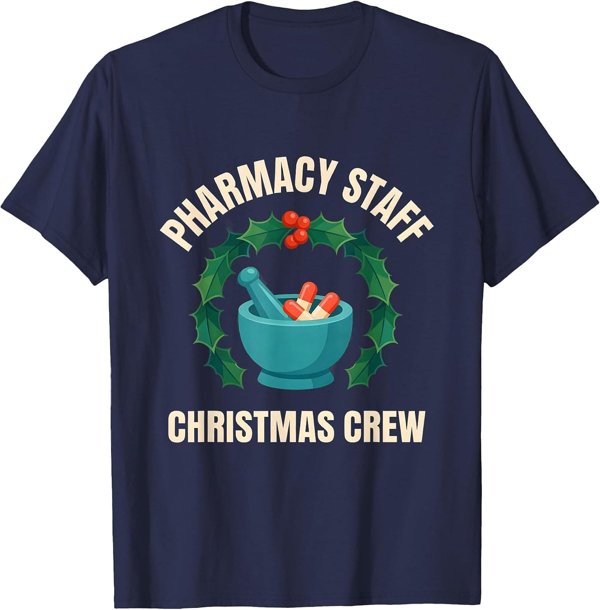 Men's Pharmacy Staff Christmas Crew Funny Pharmacy Tech Squad T-Shirt - Navy Blue