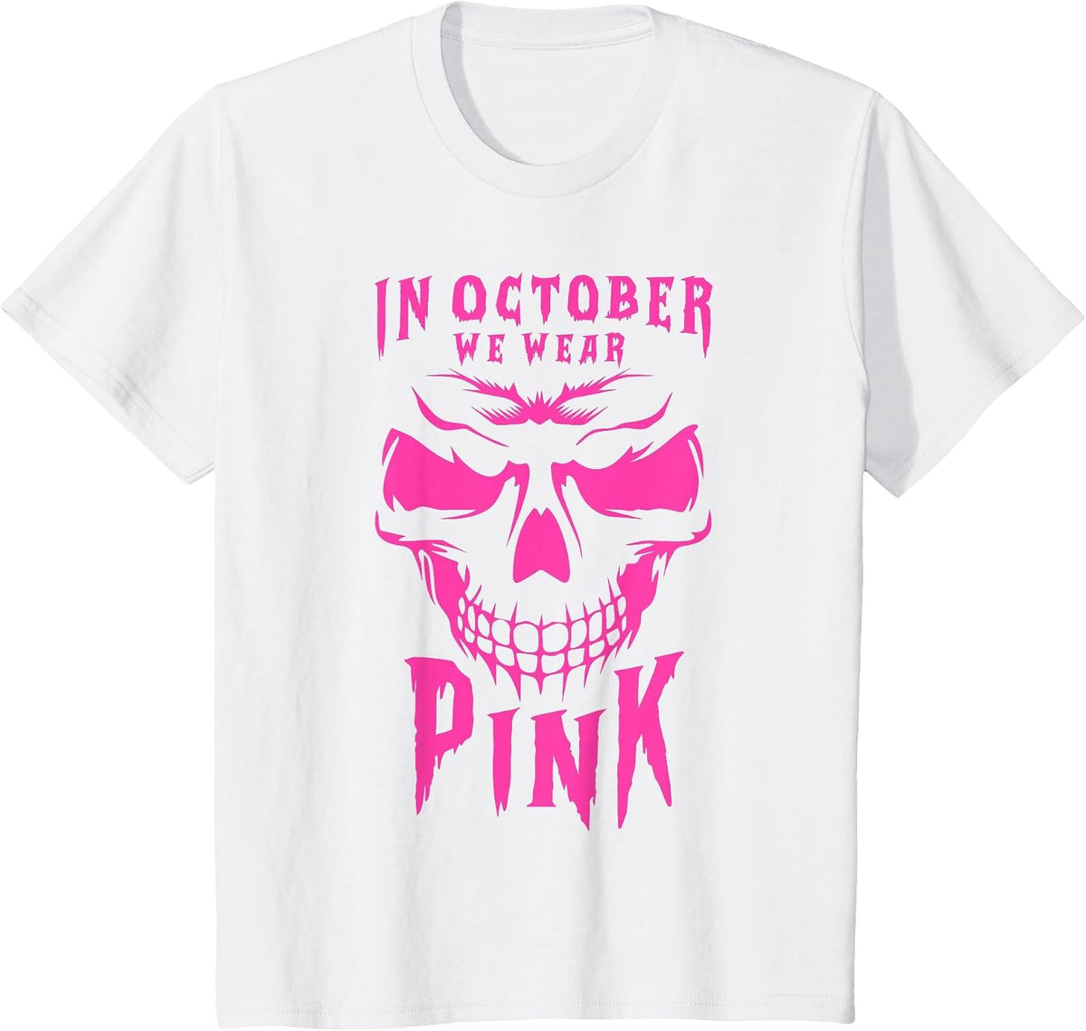 Breast Cancer Awareness Month Halloween Skull Pink Ribbon T-Shirt - White