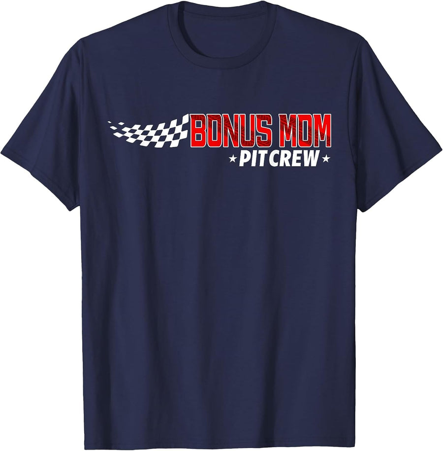 Race Car Birthday Party Racing Family Bonus Mom Pit Crew T-Shirt - Navy Blue