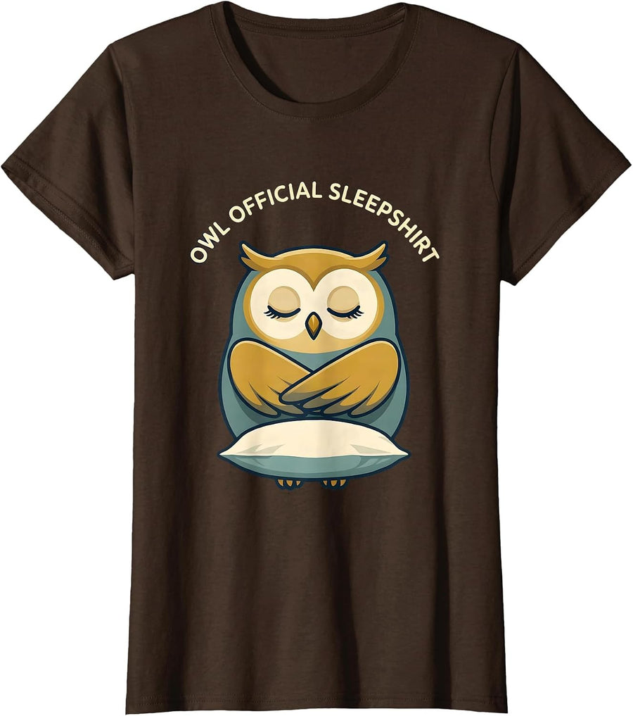 Women's Owl Official Sleepshirt Funny Animal Pajama Nightgown T-Shirt - Brown
