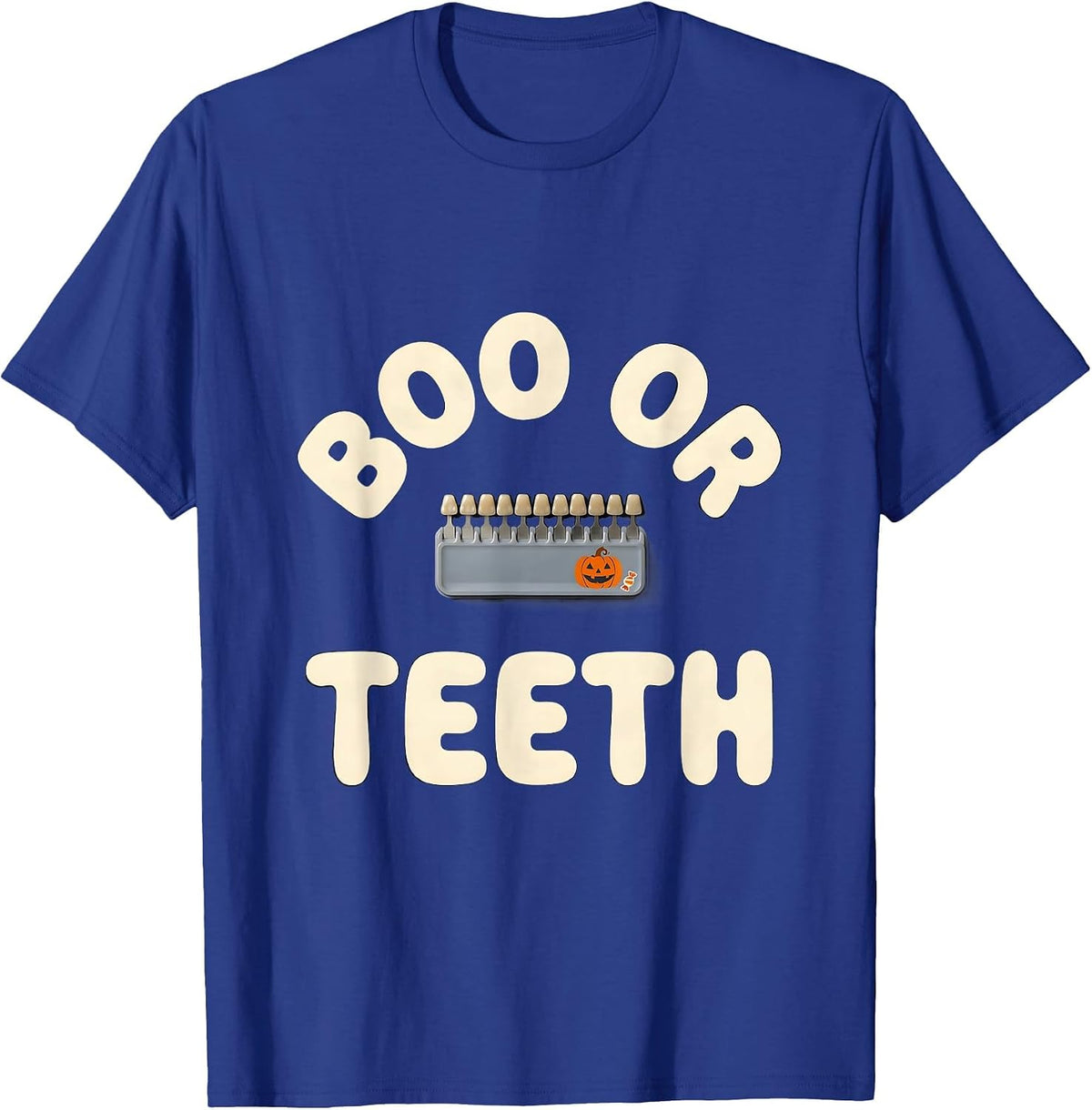 Men's Boo Or Teeth Funny Dental Hygienist Halloween Work T-Shirt - Royal Blue