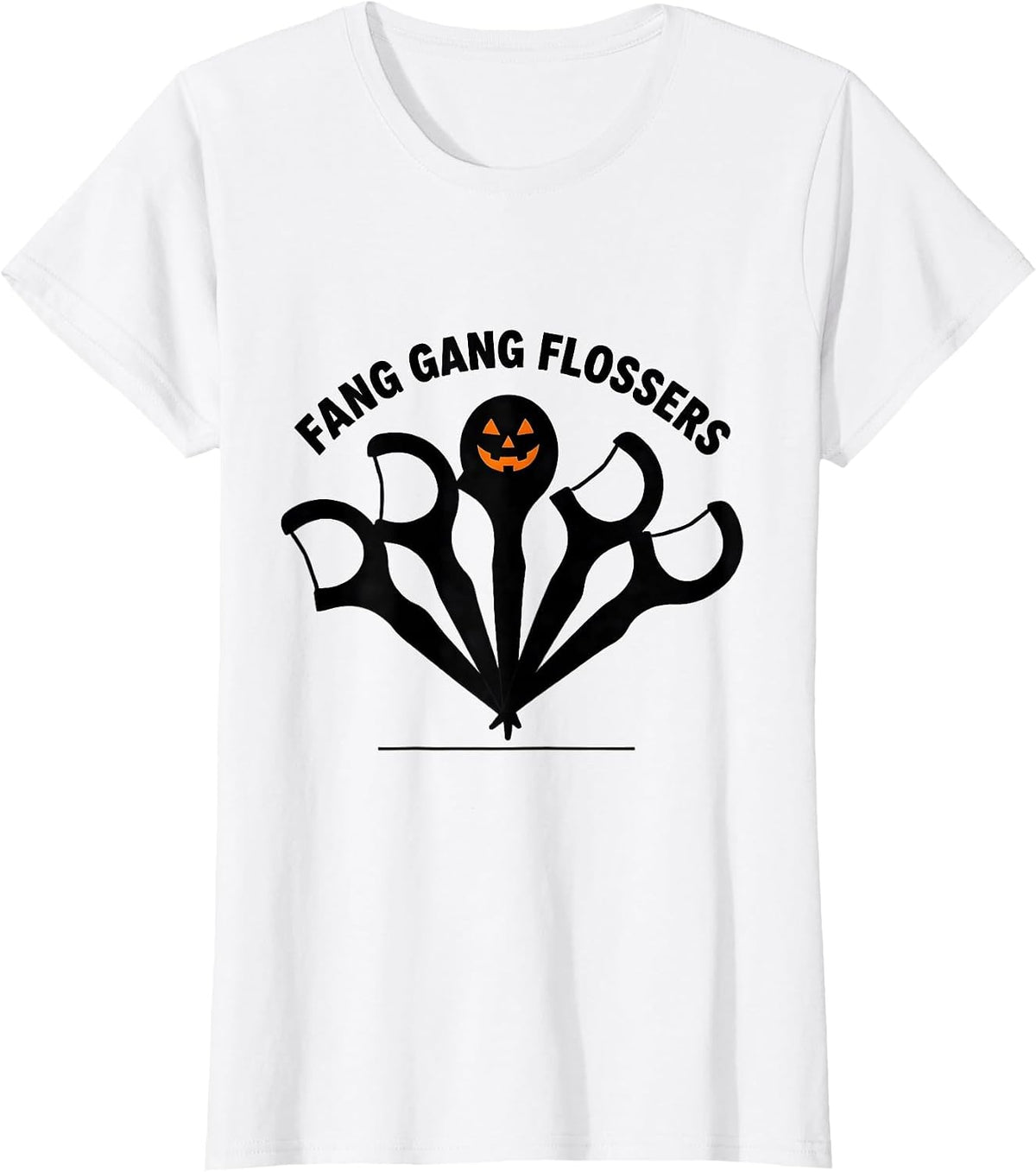 Fang Gang Flossers Funny Dental Hygienist Halloween Humor T-Shirt - White