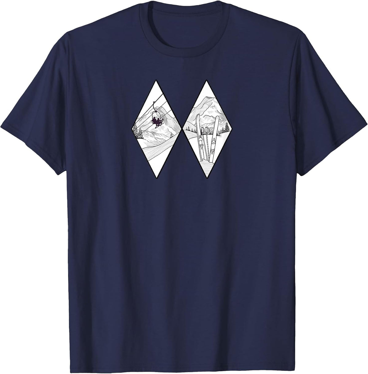Graphic Difficult Run Marker Ski Snowboard Ski Lift Mountain T-Shirt - Navy Blue