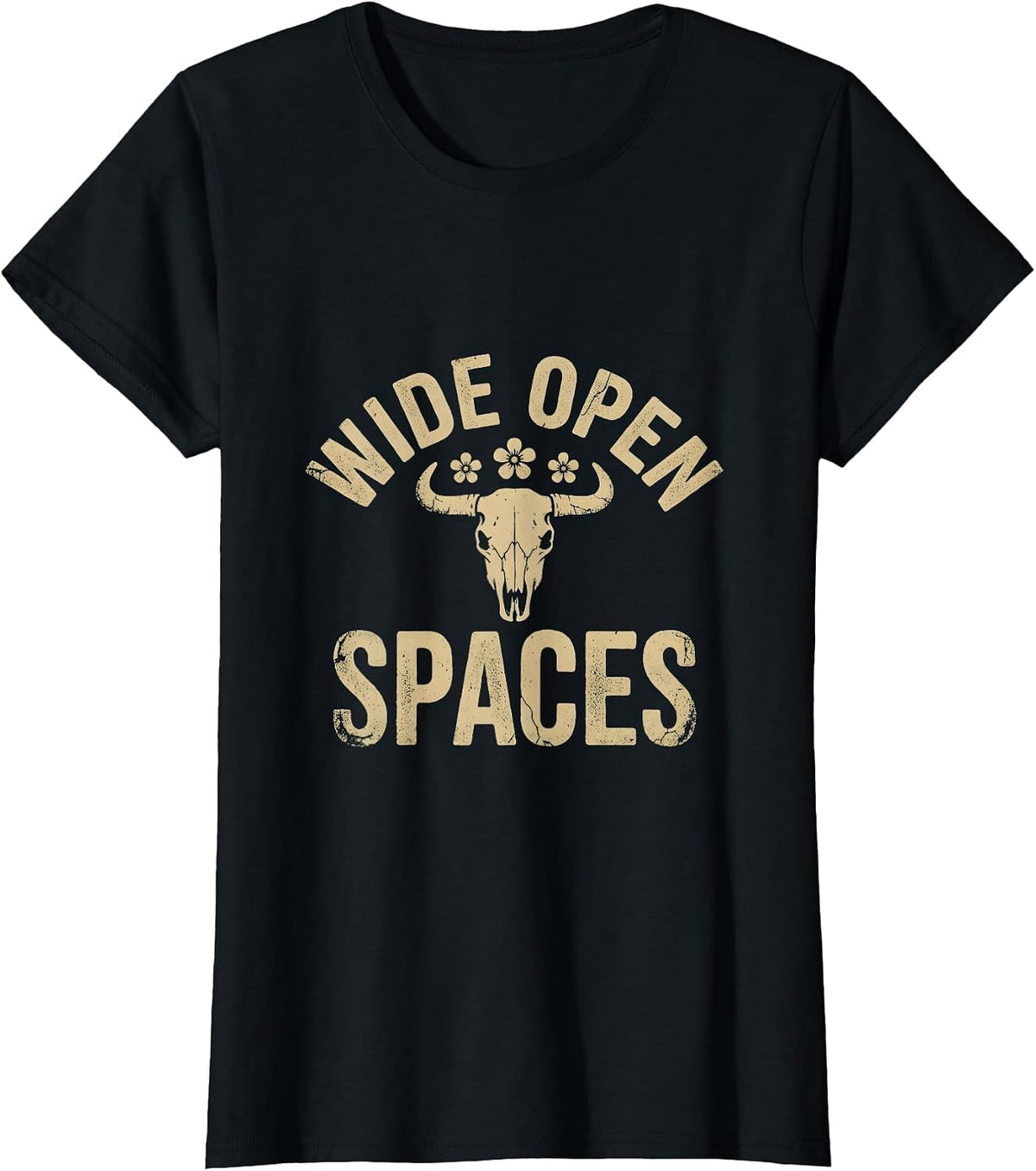 Wide Open Spaces Western Women Graphic Design T-Shirt - Black