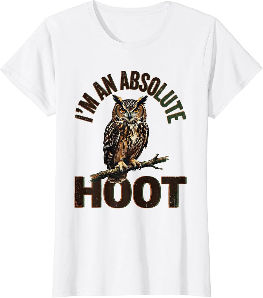 Women's I'm An Absolute Hoot Vintage Owl Lover Retro Bird Humor T-Shirt - White