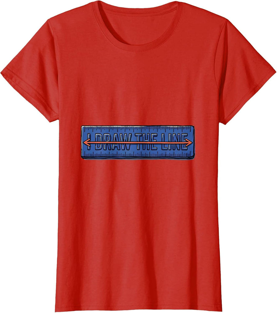 Women's I Draw The Line Funny Math Teacher Pun Humor Gift T-Shirt - Red