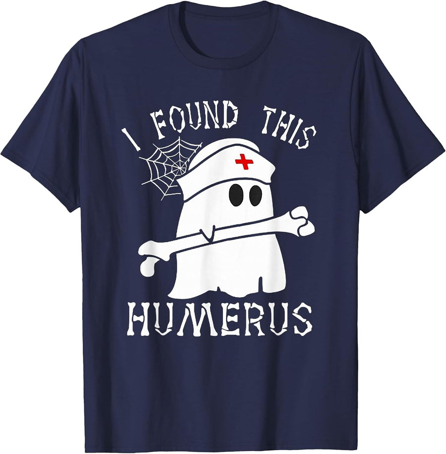 I Found This Humerus Funny Ghost Nurse Halloween T-Shirt - Navy Blue