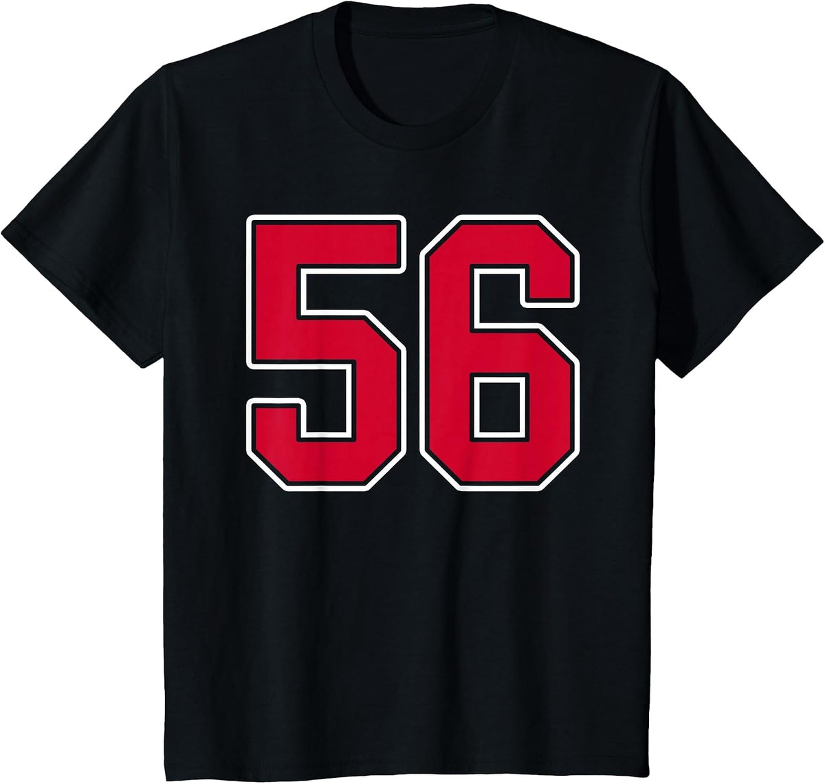 Red White Number 56 Jersey Player Uniform #56 T-Shirt - Black