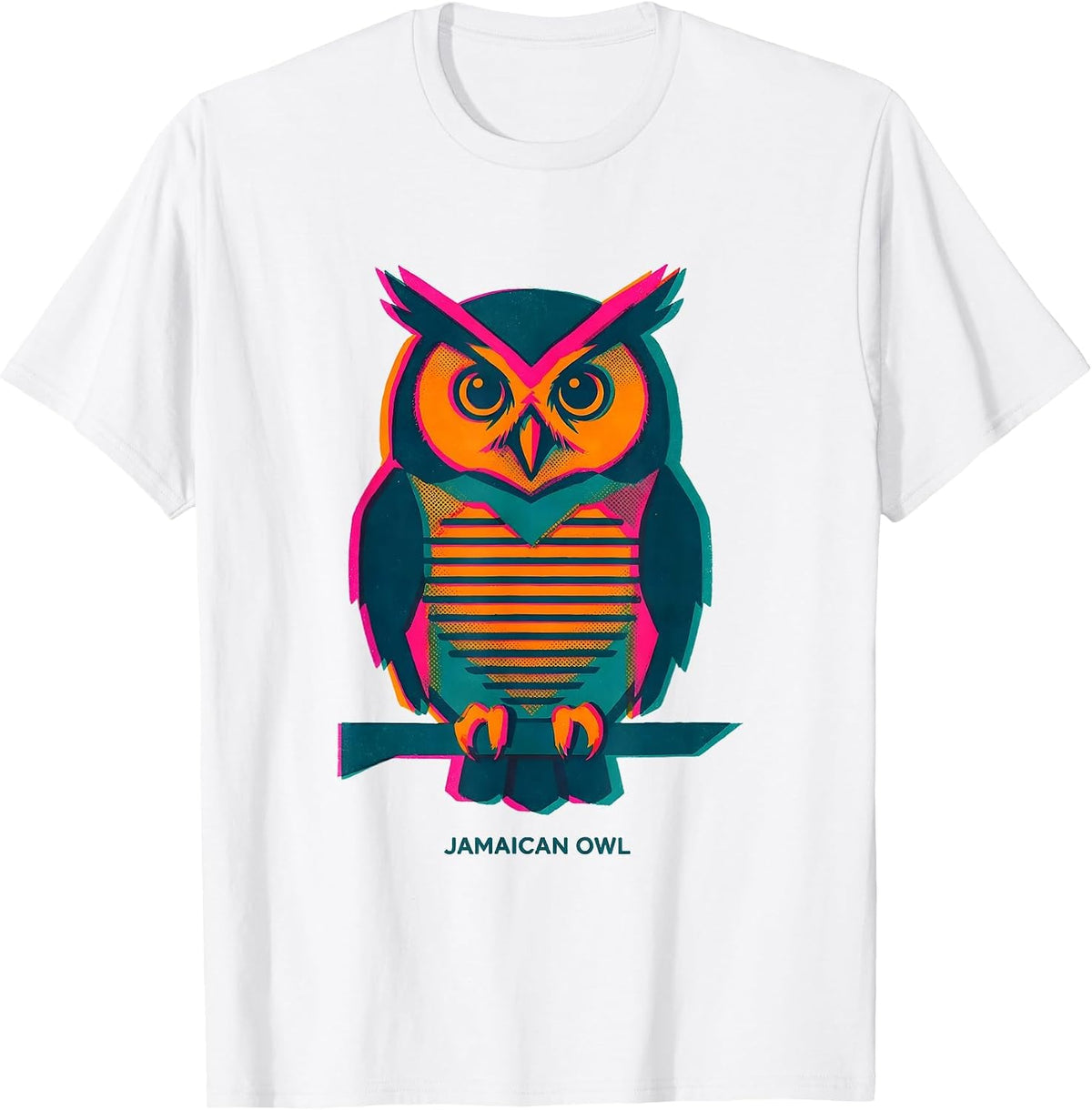 Men's Jamaican Owl Risograph Bird Lover Nature Illustration T-Shirt - White