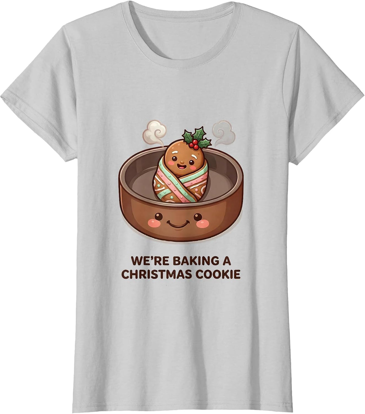 We're Baking A Christmas Cookie Cute Kawaii Pregnancy T-Shirt - Silver Grey
