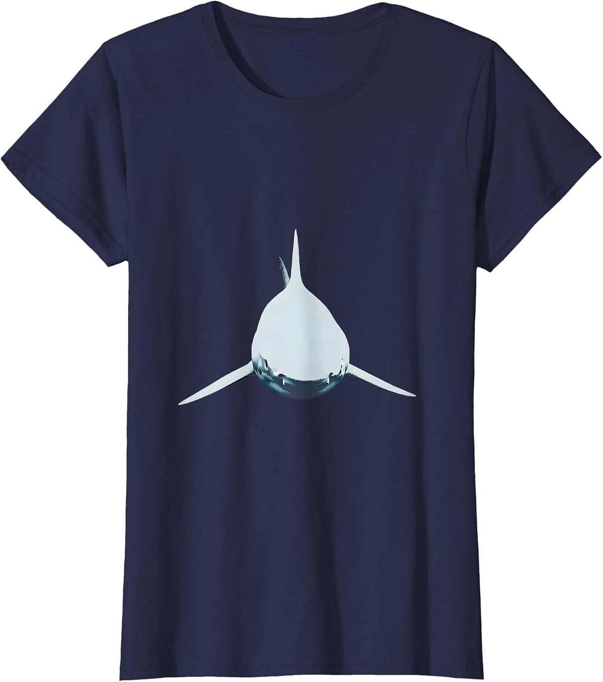 Women's Shark Cutting Through Dark Ocean Waters T-Shirt - Navy Blue