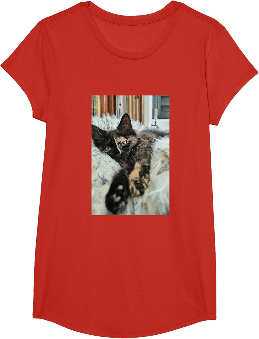 Cute Cat T-Shirt - Girls Red