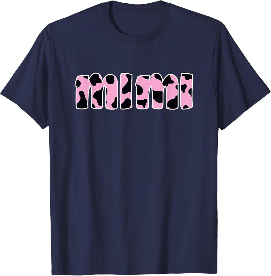 Mimi Cow Print Pink Cow Pattern Mimi T-Shirt - Navy Blue