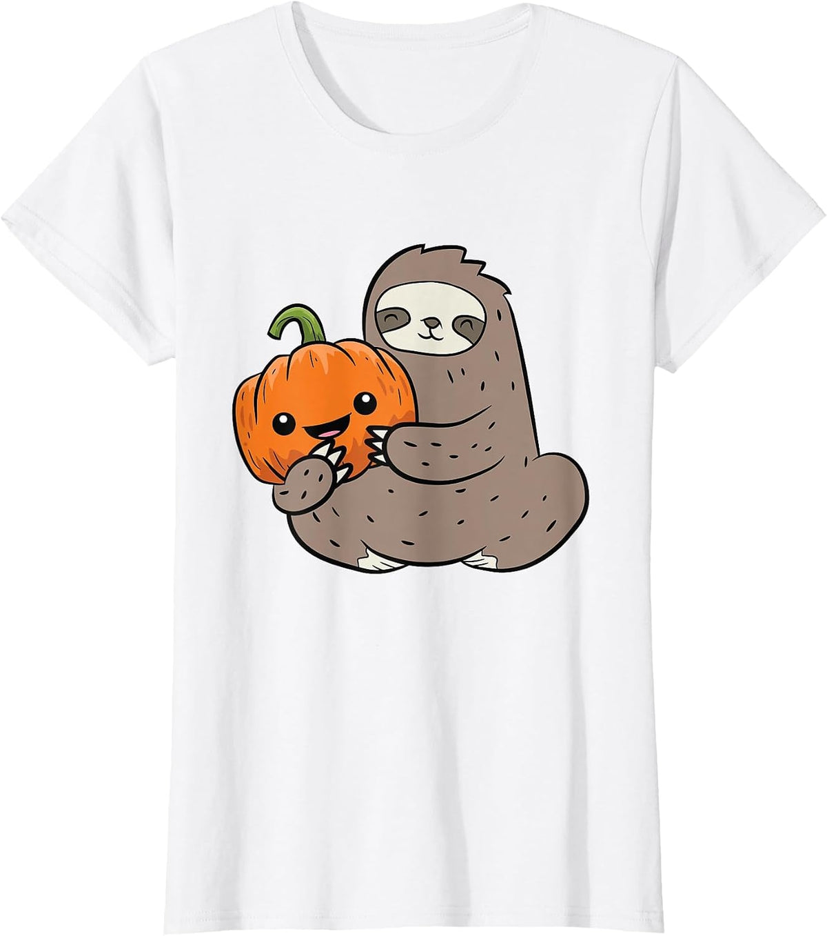 Sloth with Pumpkin Love Pumpkins and Sloth T-Shirt - White