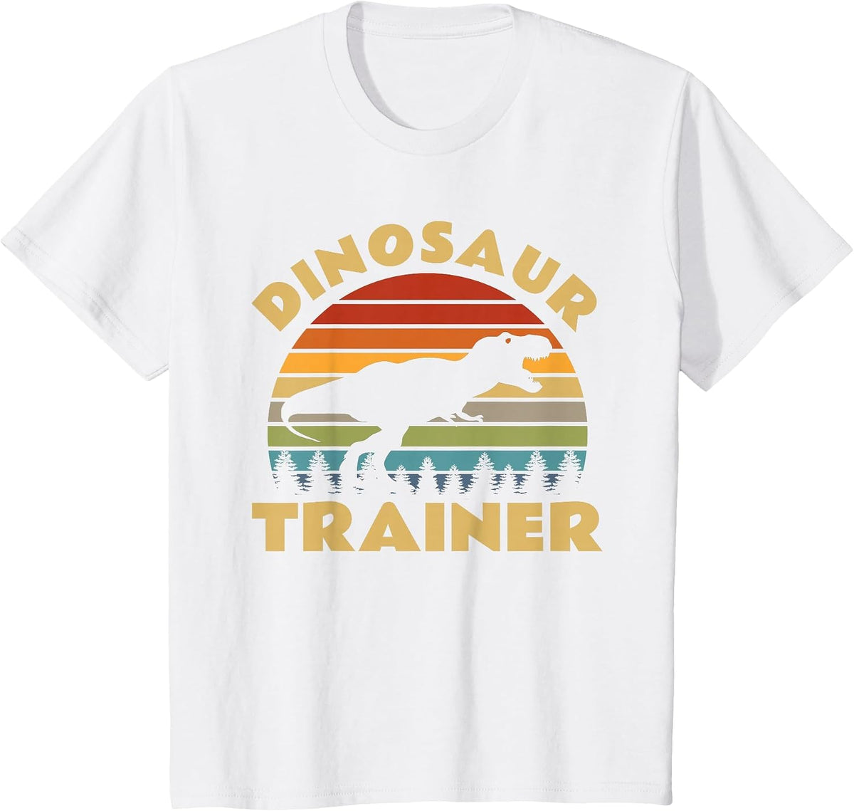 Dinosaur Trainer Halloween Costume Retro Sunset Dino Outline T-Shirt - White
