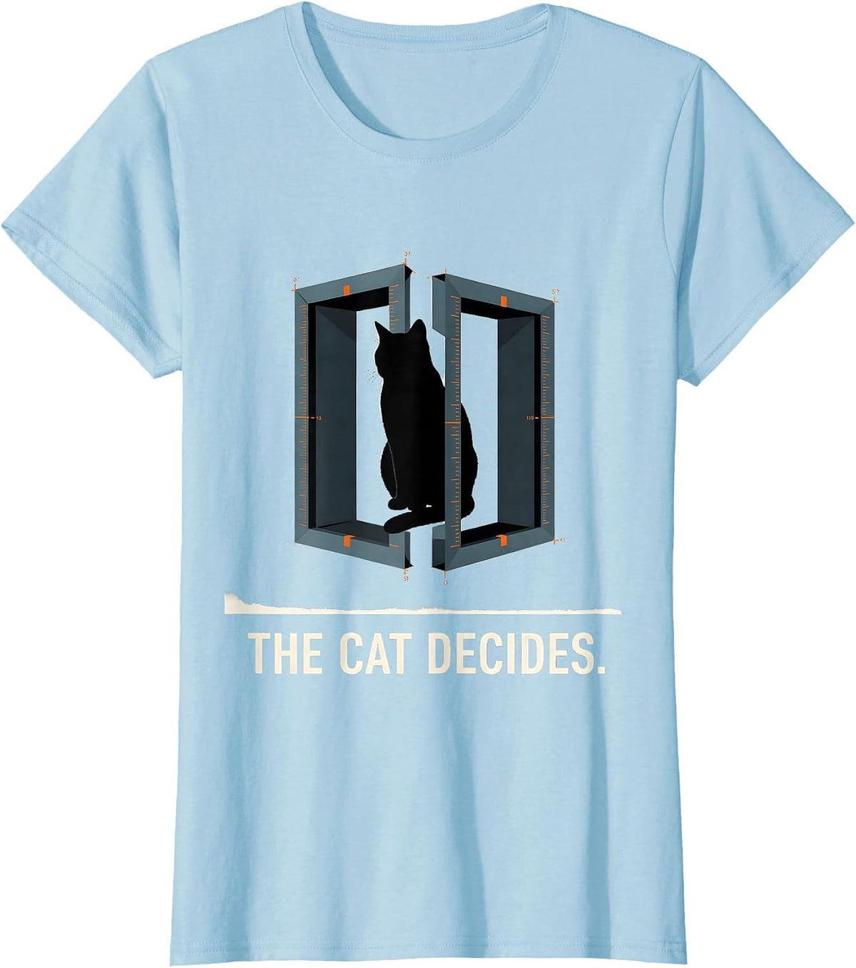 The Cat Decides Editorial Conceptual Quantum Physics Humor T-Shirt - Baby Blue