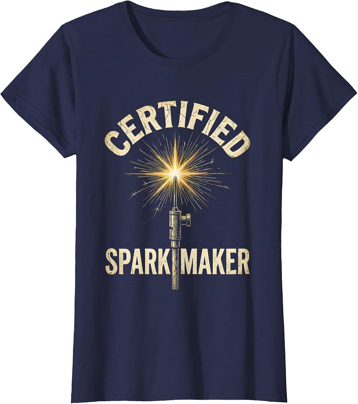 Women's Certified Spark Maker Welder Graphic Design T-Shirt - Navy Blue