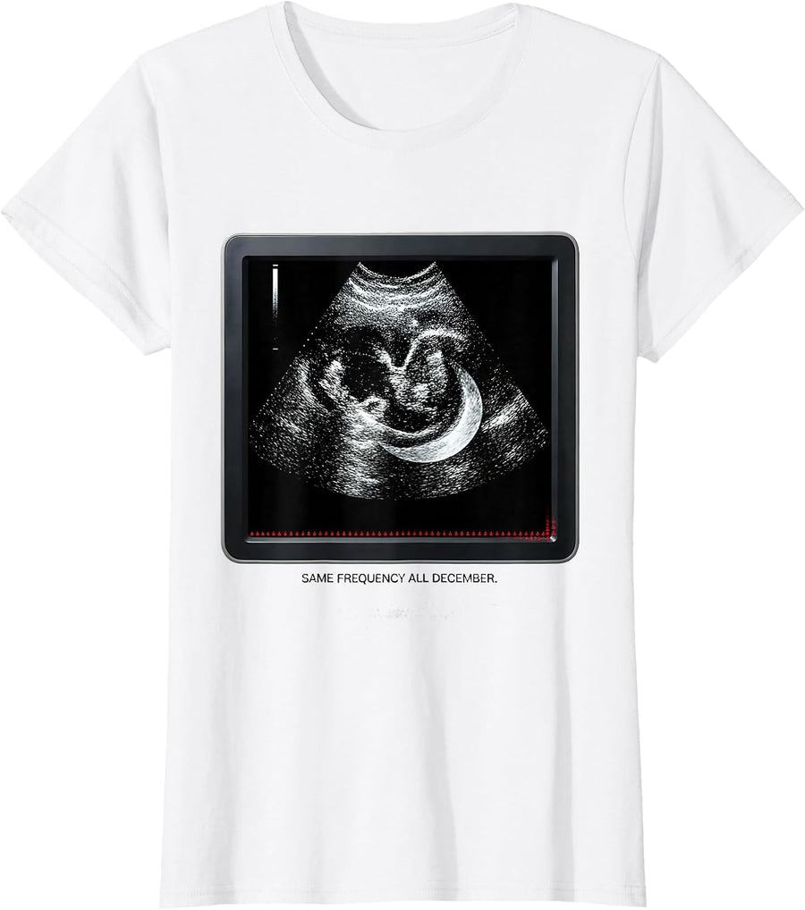 Women's Same Frequency All December Funny Sonographer Ultrasound T-Shirt - White
