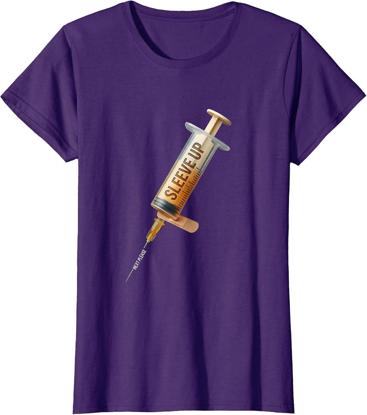 Women's Sleeve Up, Next Please Funny Nurse Doctor Vaccine Humor T-Shirt - Purple