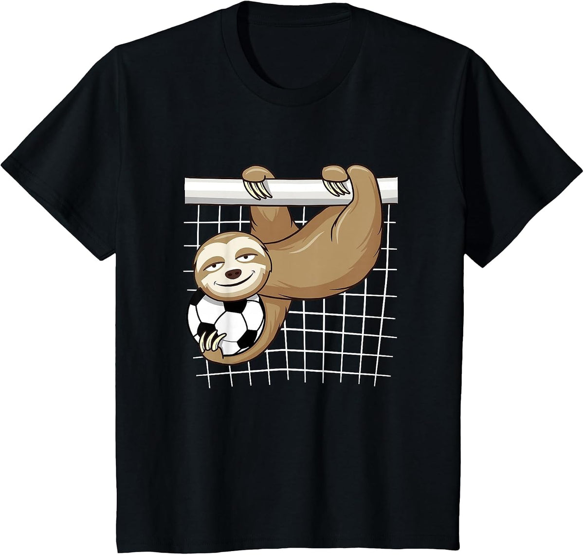 Funny Sloth Soccer Lover - Cute Goal Keeper Kids T-Shirt - Black